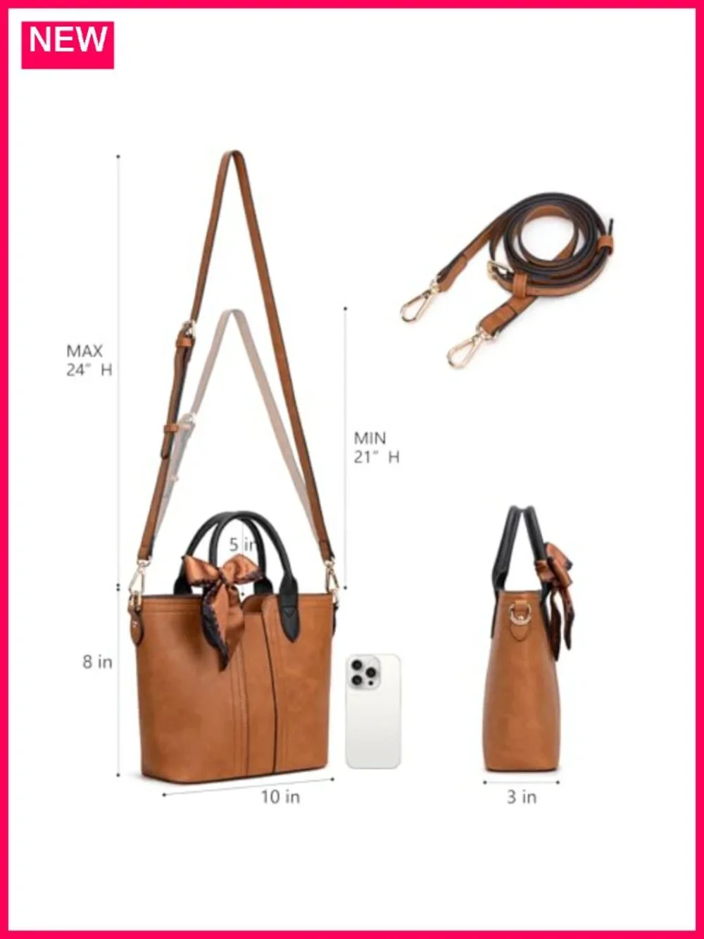 Vegan Leather Satchel Tote Crossbody Purse Detachable Strap